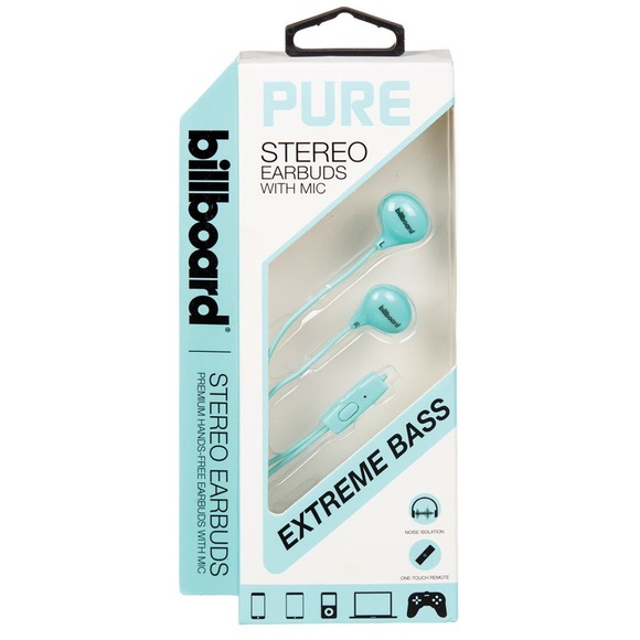 PURE Billboard Stereo Earbuds with Mic Extreme Bass 3.5mm - Blue - Picture 1 of 4